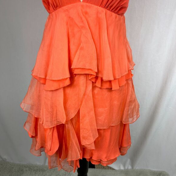 ALICE + OLIVIA Fit & Flare Silk Tiered Mini Dress - Coral Orange Tangeri… - Picture 3 of 11